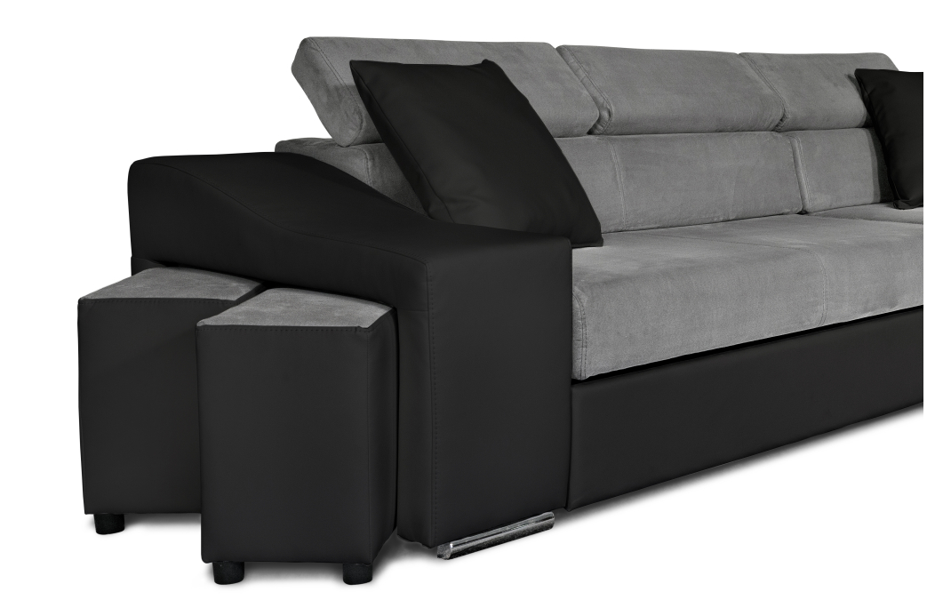 Canapé d'Angle ELONA Convertible en Microfibre et Simili avec poufs