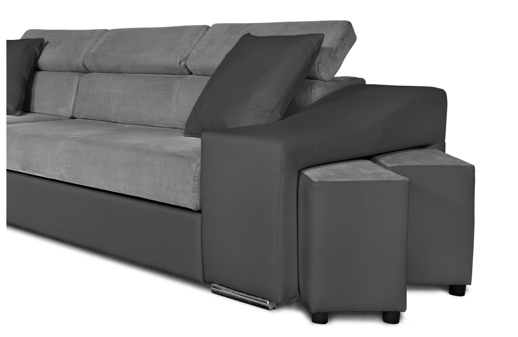 Canapé d'Angle ELONA Convertible en Microfibre et Simili avec poufs
