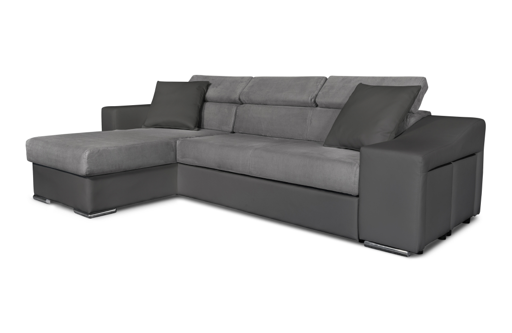 Canapé d'Angle ELONA Convertible en Microfibre et Simili avec poufs