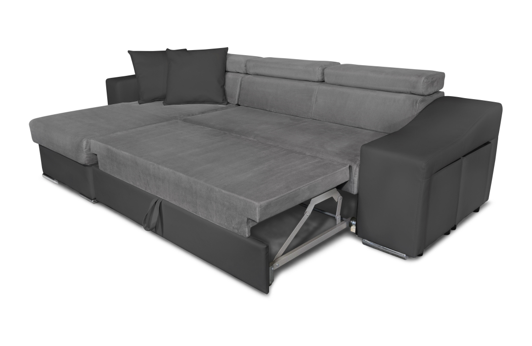 Canapé d'Angle ELONA Convertible en Microfibre et Simili avec poufs