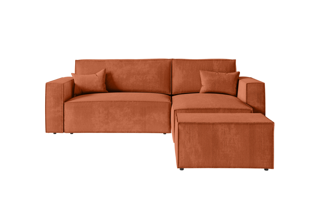 CLARISSE - Canapé d'angle convertible réversible avec pouf en velours côtelé