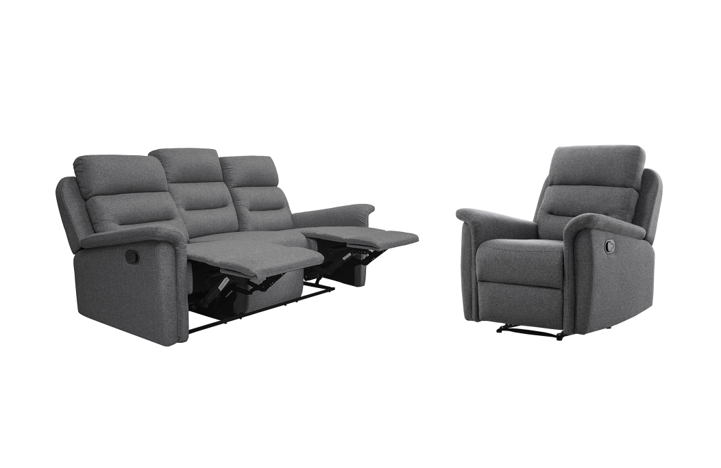 RELAXXO - Ensemble canapé relax manuel LÉON 3 places + fauteuil manuel en tissu