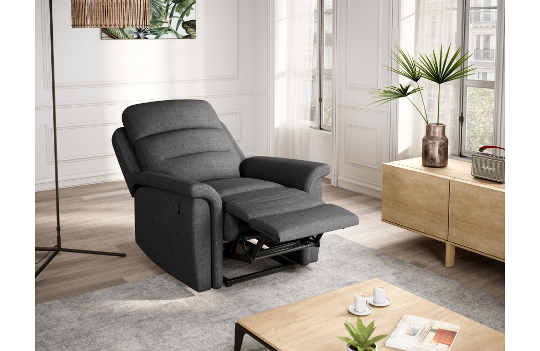 RELAXXO - Ensemble canapé relax manuel LÉON 3 places + fauteuil manuel en tissu