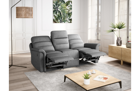 RELAXXO - Ensemble canapé relax manuel LÉON 3 places + fauteuil manuel en tissu