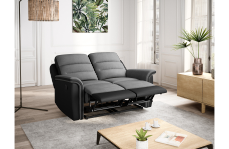 RELAXXO - Ensemble canapé relax manuel LÉON 2 places + fauteuil manuel en microfibre et simili