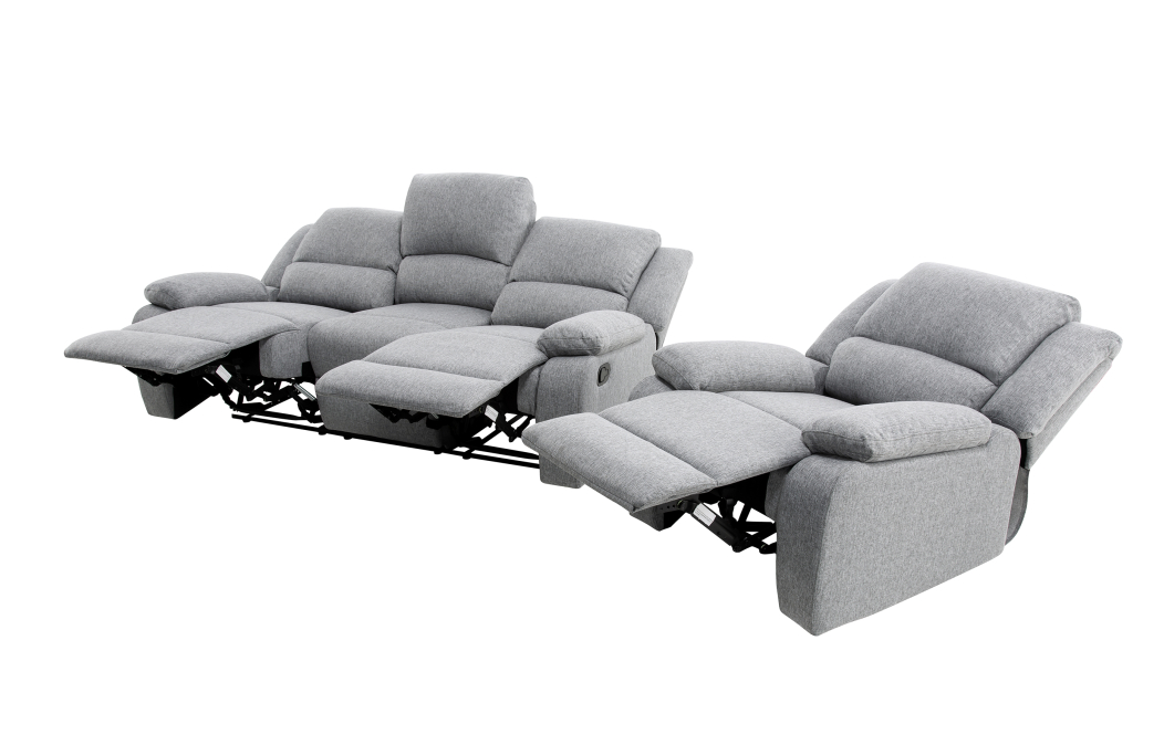 RELAXXO - Ensemble canapé relax manuel LEO 3 places + fauteuil manuel en tissu