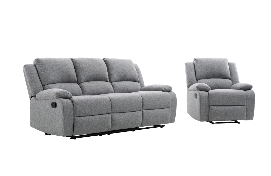 RELAXXO - Ensemble canapé relax manuel LEO 3 places + fauteuil manuel en tissu