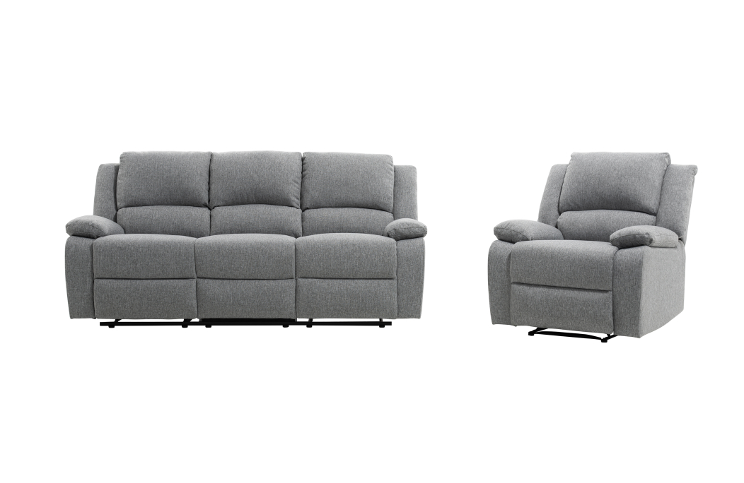 RELAXXO - Ensemble canapé relax manuel LEO 3 places + fauteuil manuel en tissu