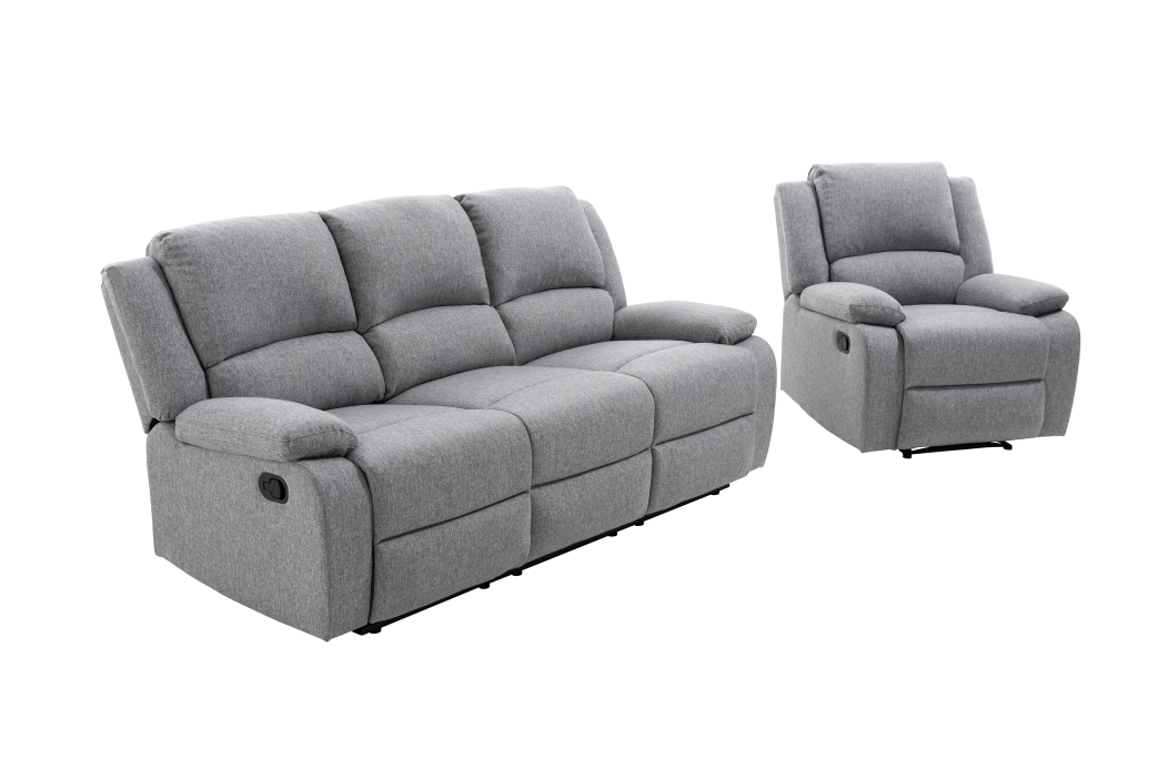 RELAXXO - Ensemble canapé relax manuel LEO 3 places + fauteuil manuel en tissu