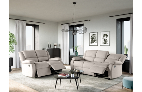 RELAXXO - Ensemble canapés relax manuels LEO 3 + 2 places en tissu