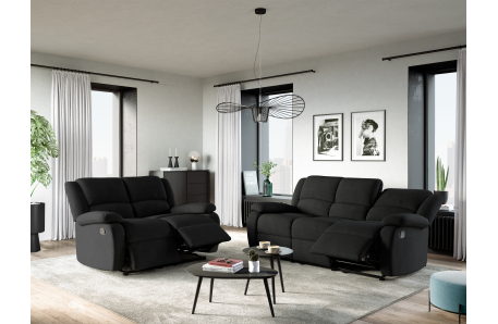 RELAXXO - Ensemble canapés relax manuels LEO 3 + 2 places en microfibre