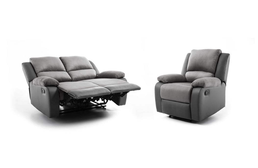RELAXXO - Ensemble canapé relax manuel LEO 2 places + fauteuil manuel en microfibre et simili