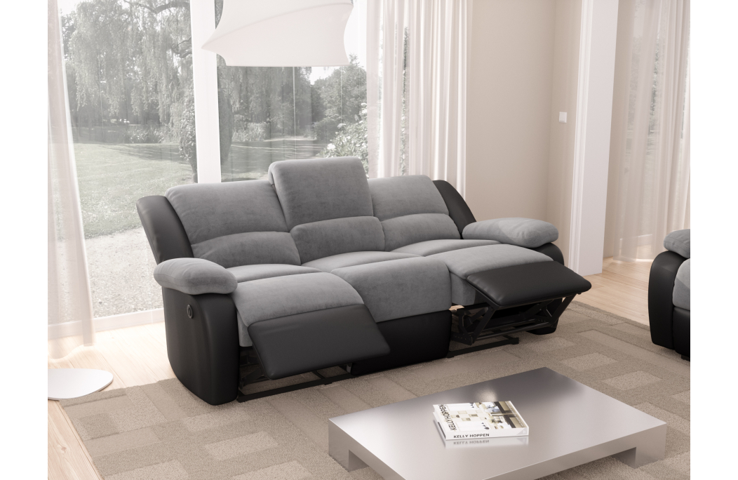 RELAXXO - Ensemble canapé relax électrique LEO 3 places + fauteuil releveur en microfibre et simili
