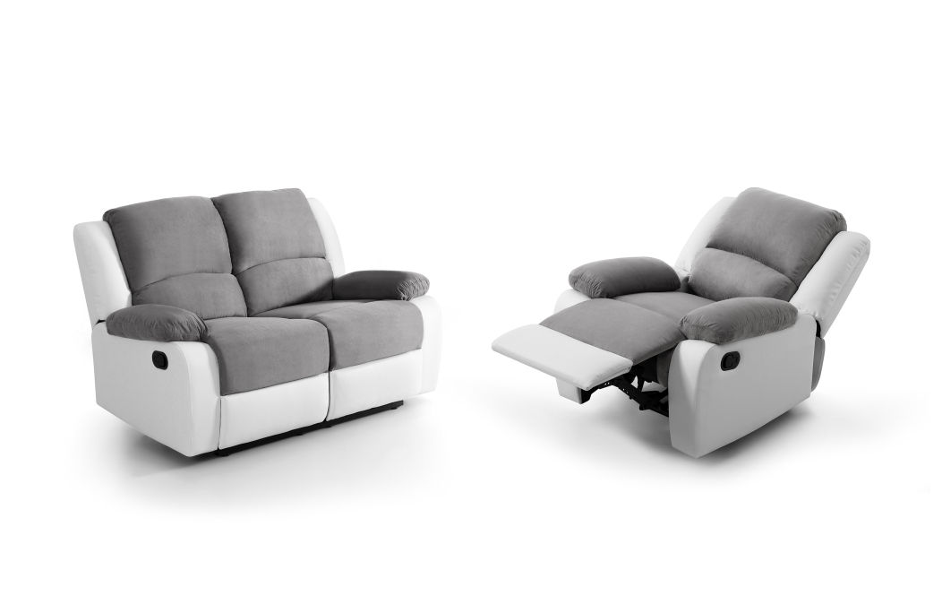 RELAXXO - Ensemble canapé relax manuel LEO 2 places + fauteuil manuel en microfibre et simili