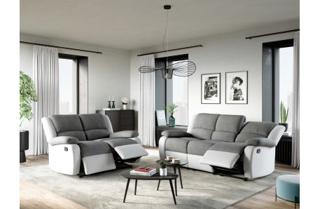 RELAXXO - Ensemble canapés relax manuels LEO 3 + 2 places en microfibre et simili