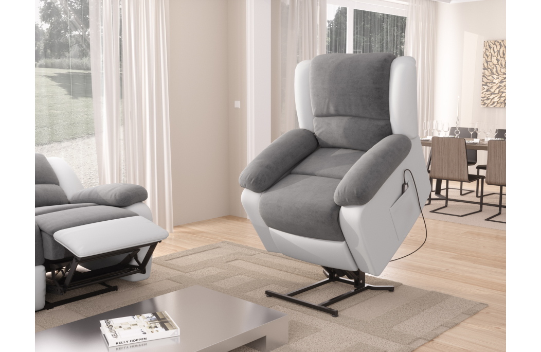 RELAXXO - Ensemble canapé relax électrique LEO 2 places + fauteuil releveur en microfibre et simili