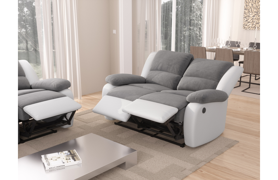 RELAXXO - Ensemble canapé relax électrique LEO 2 places + fauteuil releveur en microfibre et simili