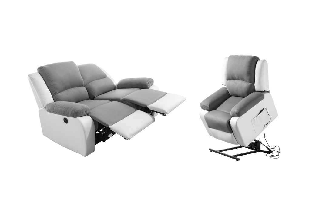 RELAXXO - Ensemble canapé relax électrique LEO 2 places + fauteuil releveur en microfibre et simili