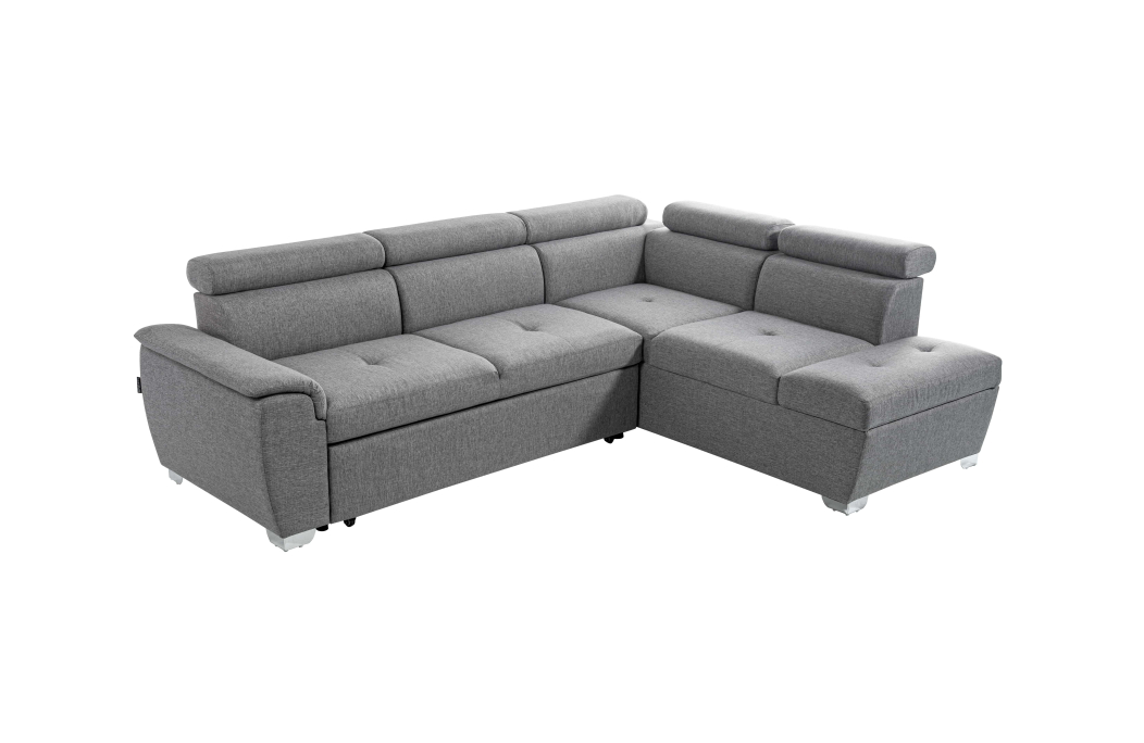 Canapé d'angle PAOLA convertible, 4 places avec coffre en tissu