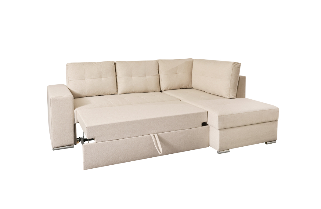 ADEN - Canapé d'angle convertible avec coffre en tissu