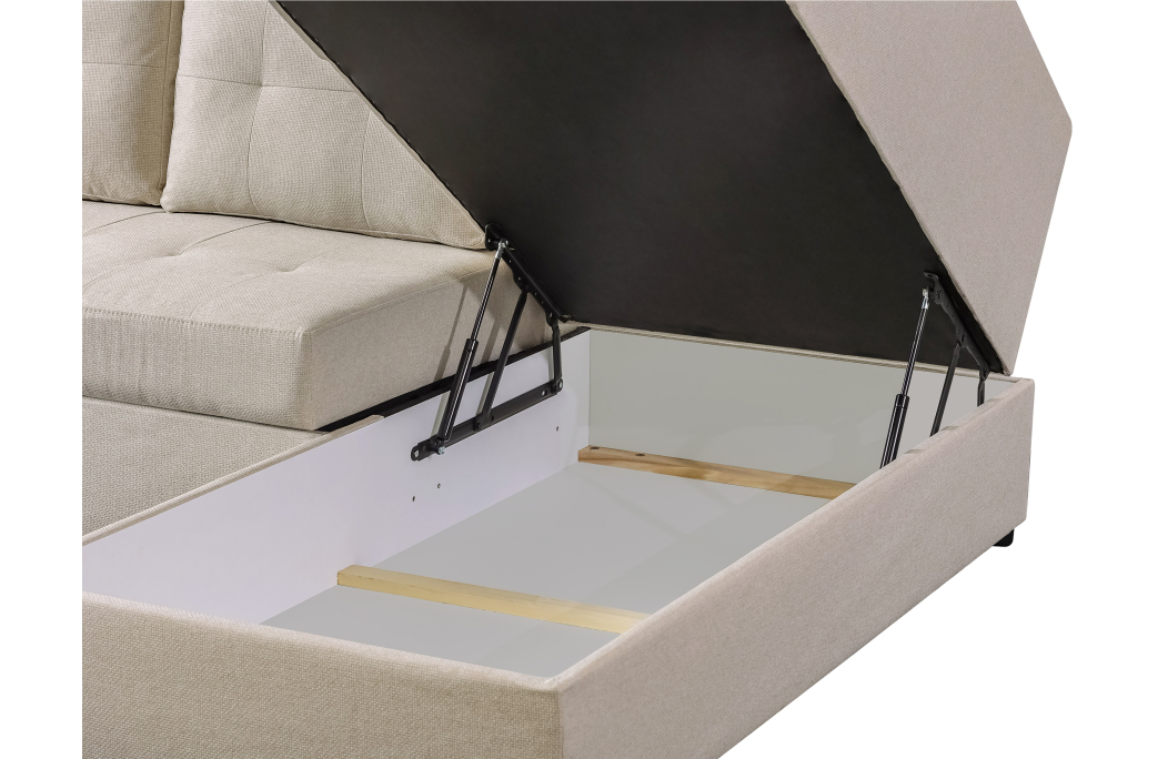 ADEN - Canapé d'angle convertible avec coffre en tissu