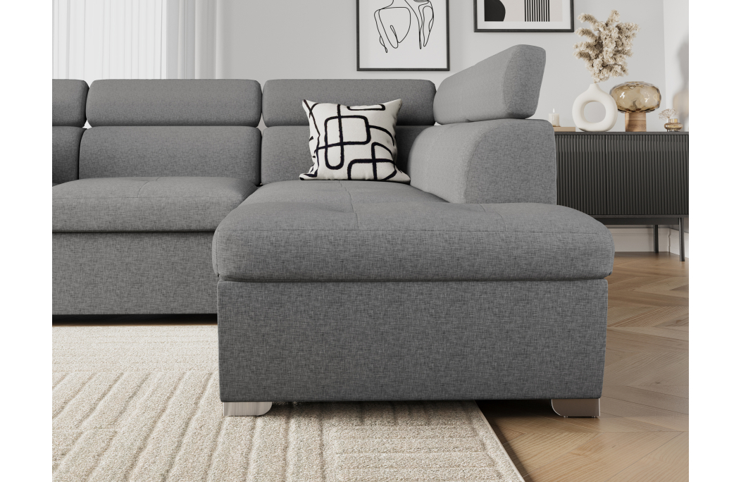 Canapé d'angle PAOLA convertible, 4 places avec coffre en tissu