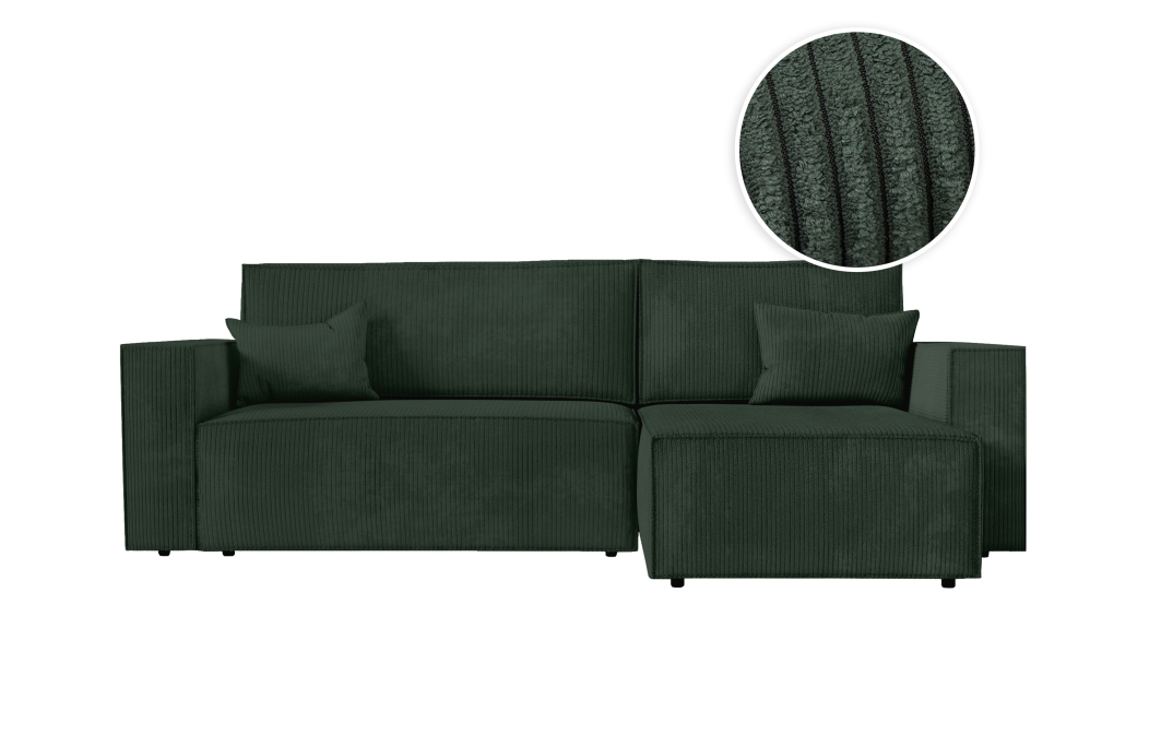 CLARISSE - Canapé d'angle convertible réversible avec coffre en velours côtelé
