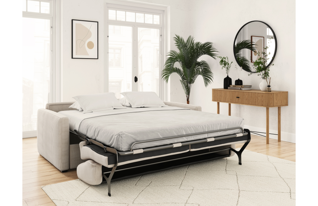 Canapé convertible AGATHE système couchage express 140x190cm en velours côtelé - Matelas épaisseur 13cm