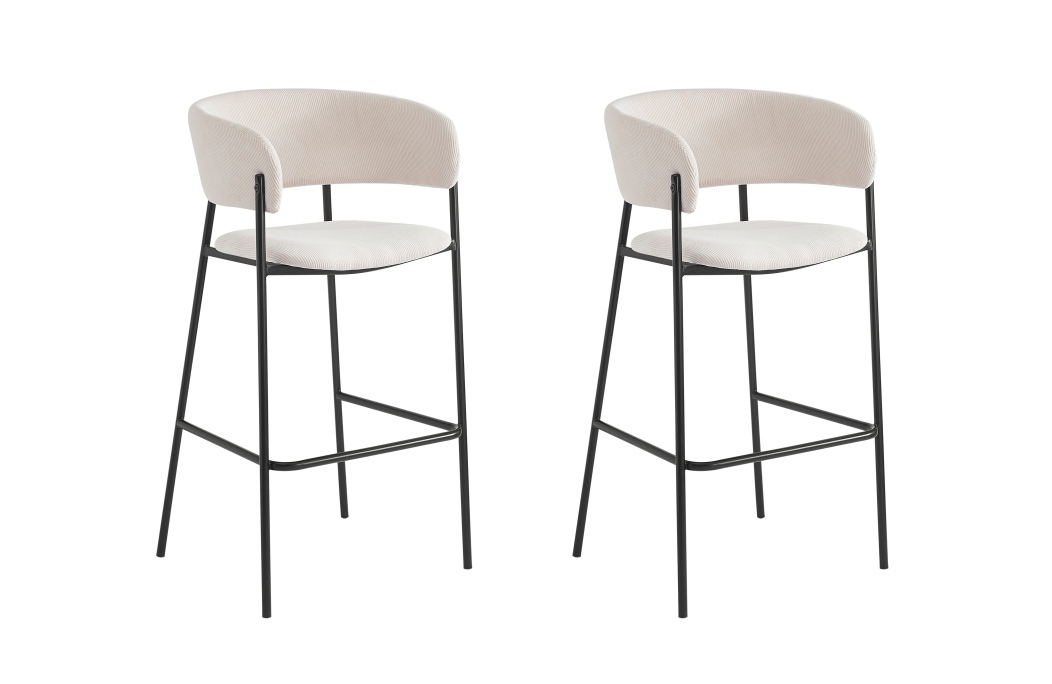 Lot de 2 tabourets de bar BOLD en velours côtelé avec pieds noirs