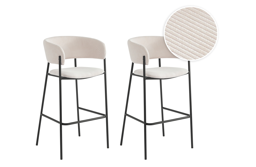 Lot de 2 tabourets de bar BOLD en velours côtelé avec pieds noirs