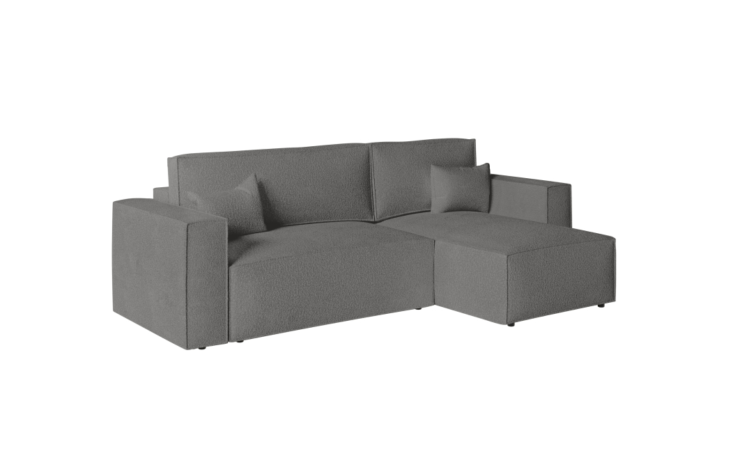 CLARISSE - Canapé d'angle convertible réversible avec coffre en tissu bouclettes