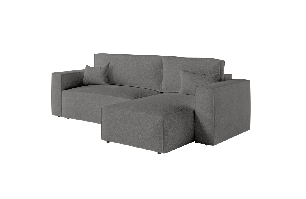 CLARISSE - Canapé d'angle convertible réversible avec coffre en tissu bouclettes