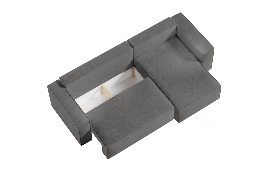 CLARISSE - Canapé d'angle convertible réversible avec coffre en tissu bouclettes