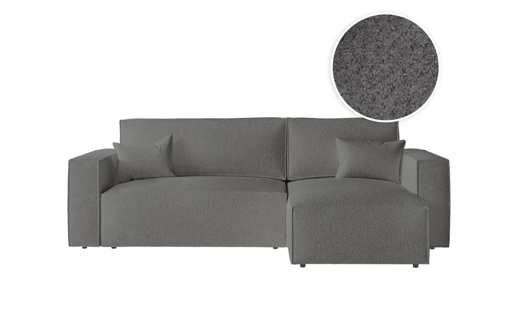 CLARISSE - Canapé d'angle convertible réversible avec coffre en tissu bouclettes