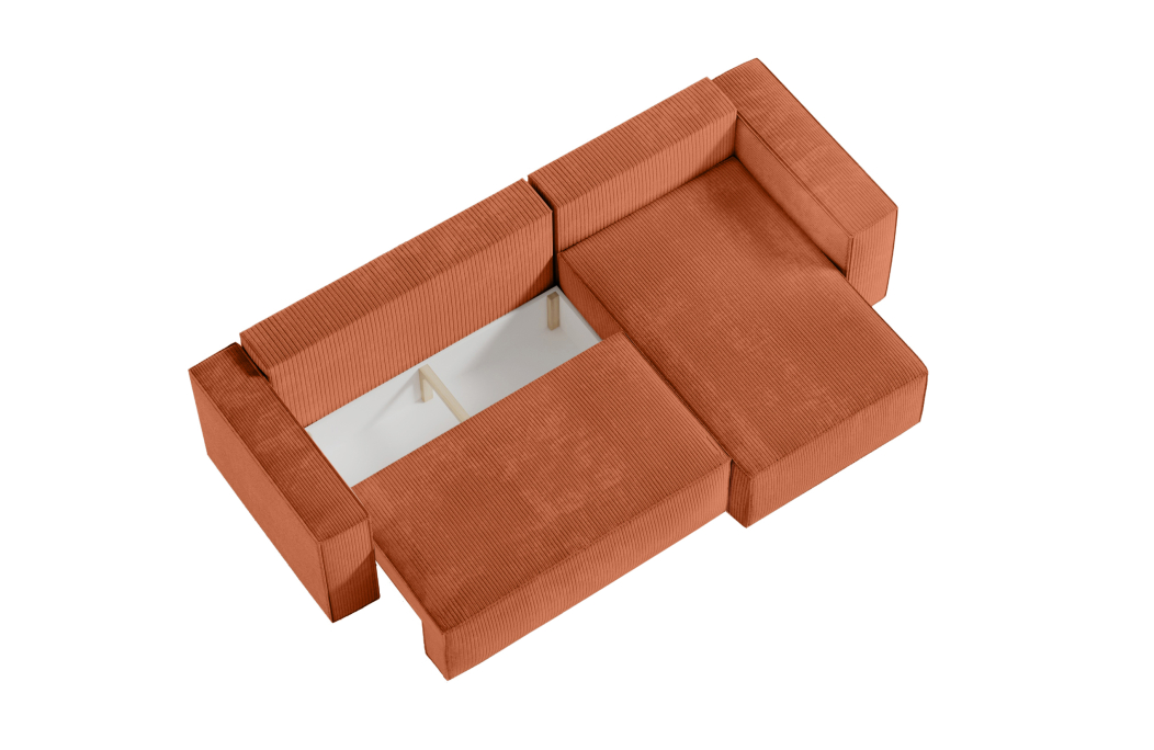 PACK - CLARISSE - Canapé d'angle convertible réversible avec pouf en velours côtelé