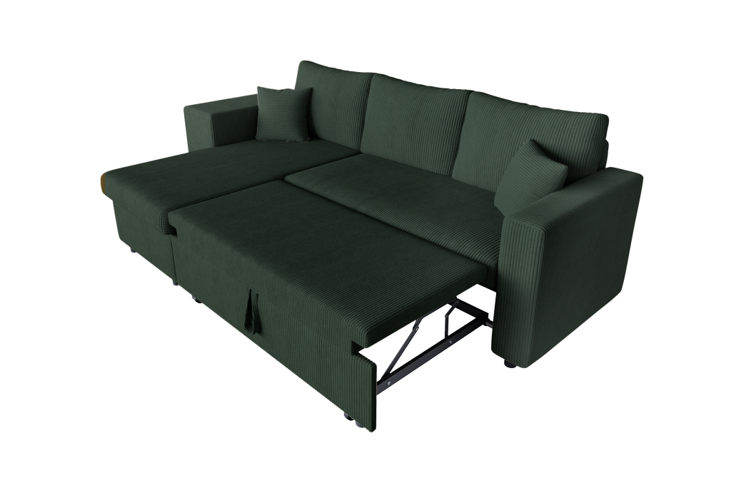 Canapé d'angle réversible convertible OSLO avec coffre et 2 poufs en velours côtelé