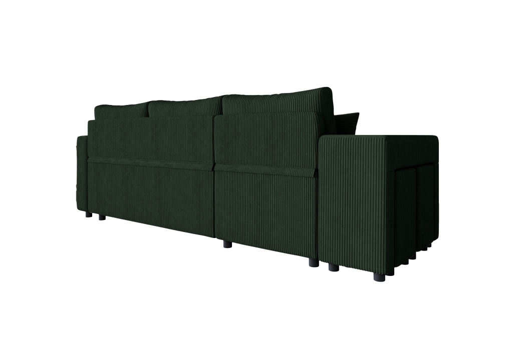Canapé d'angle réversible convertible OSLO avec coffre et 2 poufs en velours côtelé