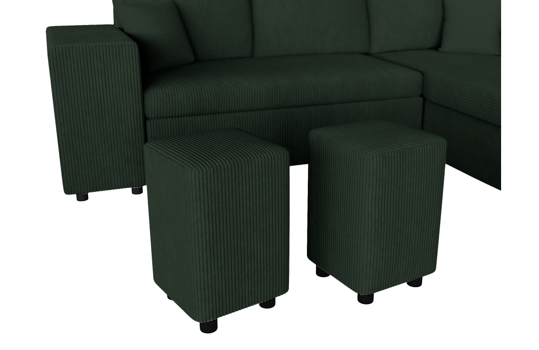 Canapé d'angle réversible convertible OSLO avec coffre et 2 poufs en velours côtelé