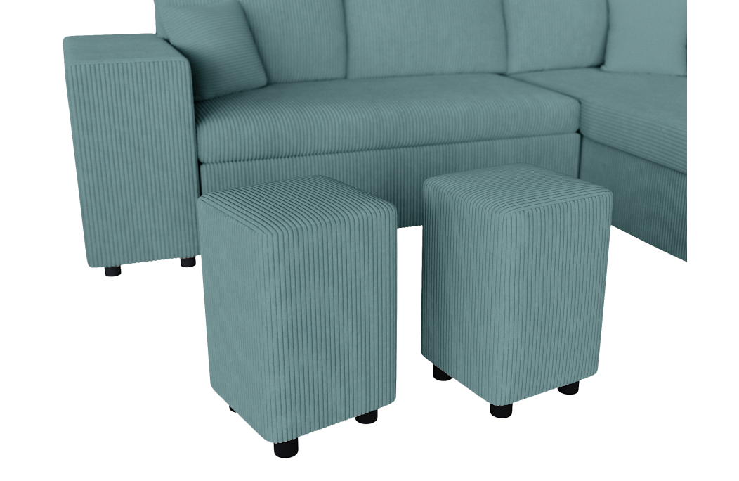 Canapé d'angle réversible convertible OSLO avec coffre et 2 poufs en velours côtelé