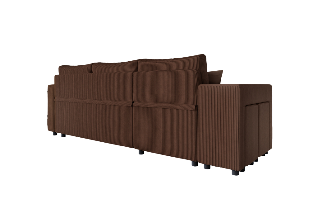 Canapé d'angle réversible convertible OSLO avec coffre et 2 poufs en velours côtelé