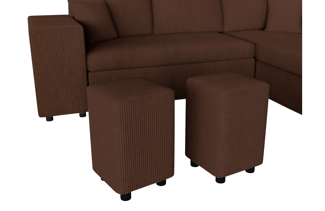 Canapé d'angle réversible convertible OSLO avec coffre et 2 poufs en velours côtelé