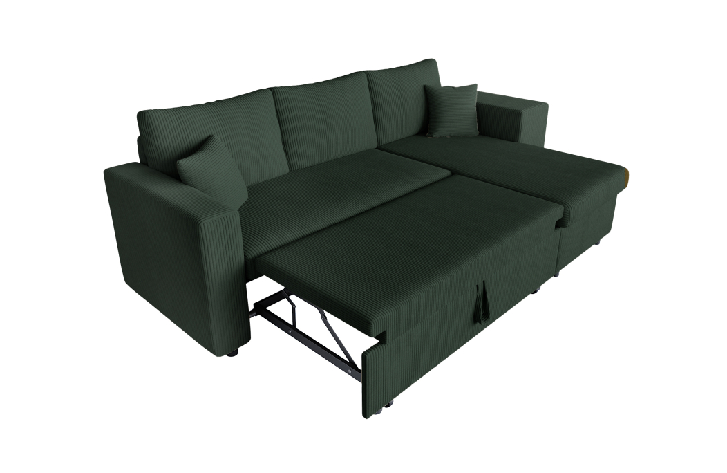Canapé d'angle réversible convertible OSLO avec coffre et 2 poufs en velours côtelé