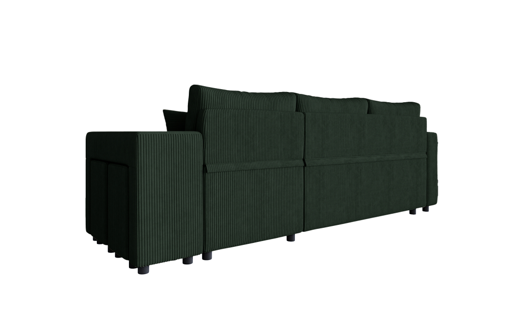 Canapé d'angle réversible convertible OSLO avec coffre et 2 poufs en velours côtelé