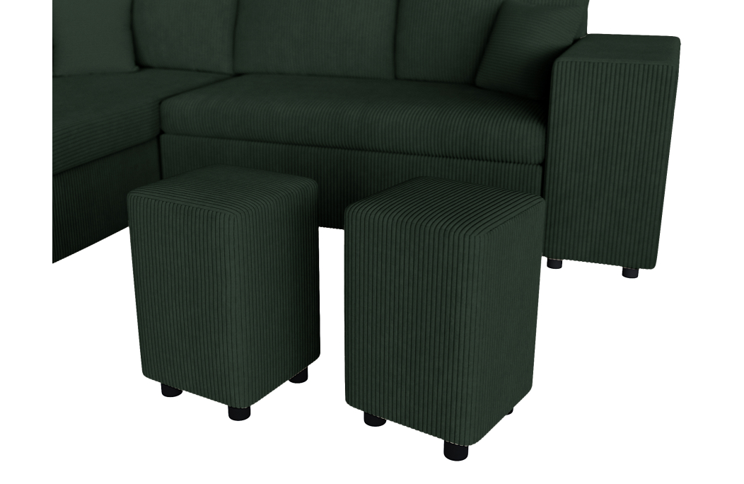 Canapé d'angle réversible convertible OSLO avec coffre et 2 poufs en velours côtelé