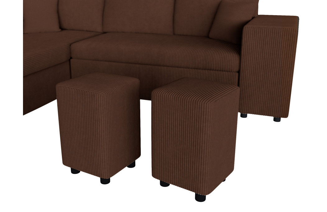 Canapé d'angle réversible convertible OSLO avec coffre et 2 poufs en velours côtelé