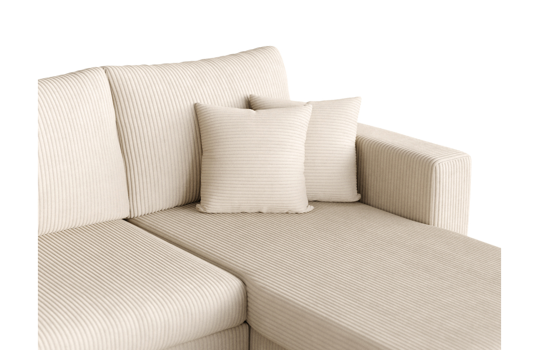 Canapé d'angle panoramique OSLO convertible avec 2 coffres et 2 poufs en velours côtelé
