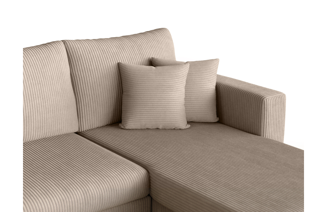 Canapé d'angle panoramique OSLO convertible avec 2 coffres et 2 poufs en velours côtelé