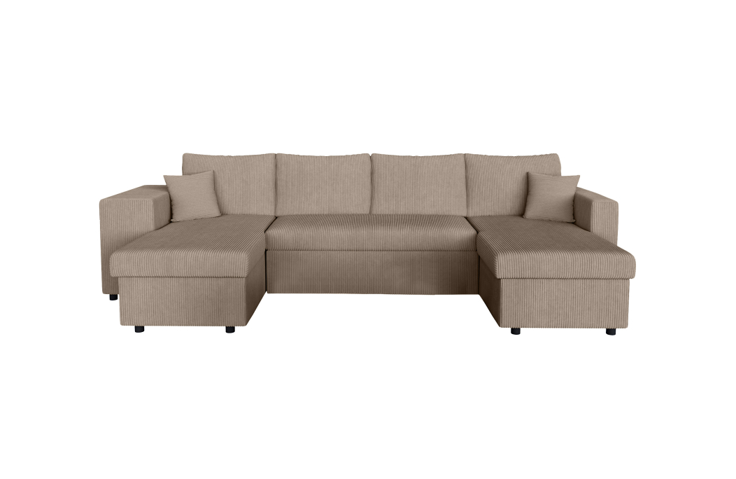 Canapé d'angle panoramique OSLO convertible avec 2 coffres et 2 poufs en velours côtelé