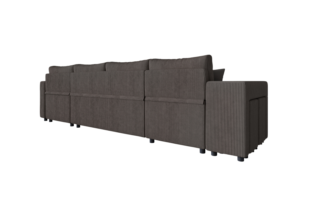 Canapé d'angle panoramique OSLO convertible avec 2 coffres et 2 poufs en velours côtelé