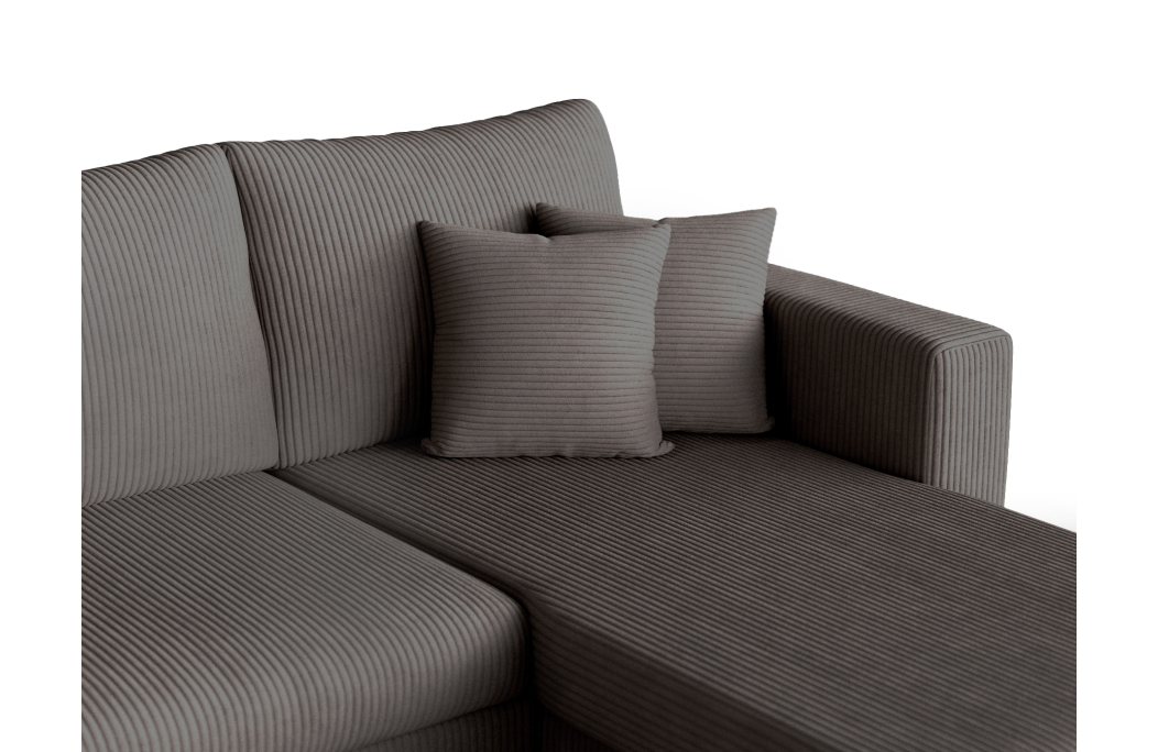Canapé d'angle panoramique OSLO convertible avec 2 coffres et 2 poufs en velours côtelé
